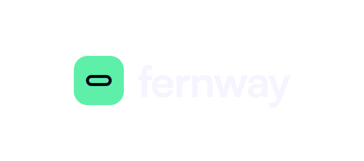 Mock artwork: the Fernway logo reversed for dark backgrounds
